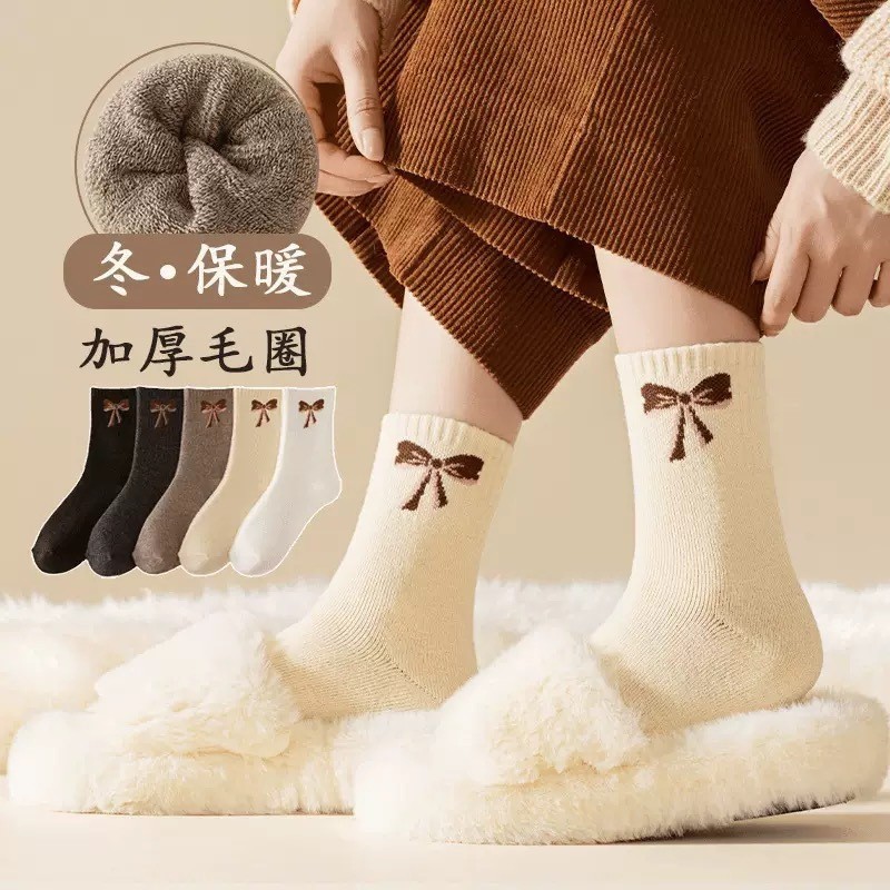 诸暨袜子蝴蝶结毛圈袜子女加厚保暖袜可爱睡眠袜韩系ins潮女袜|undefined