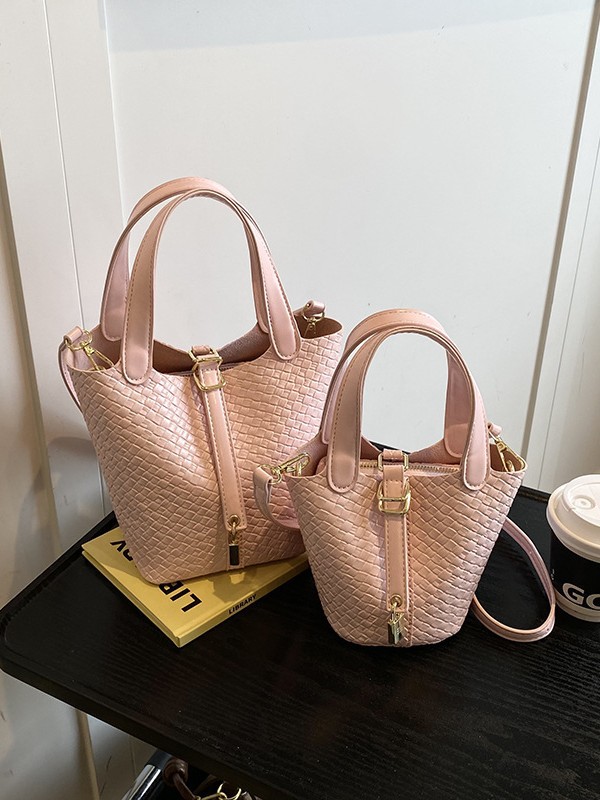 Bolso de cubo portátil con patrón tejido para mujer 2025 nuevo estilo coreano de lujo ligero de alta gama bolso de mensajero para niños de nicho