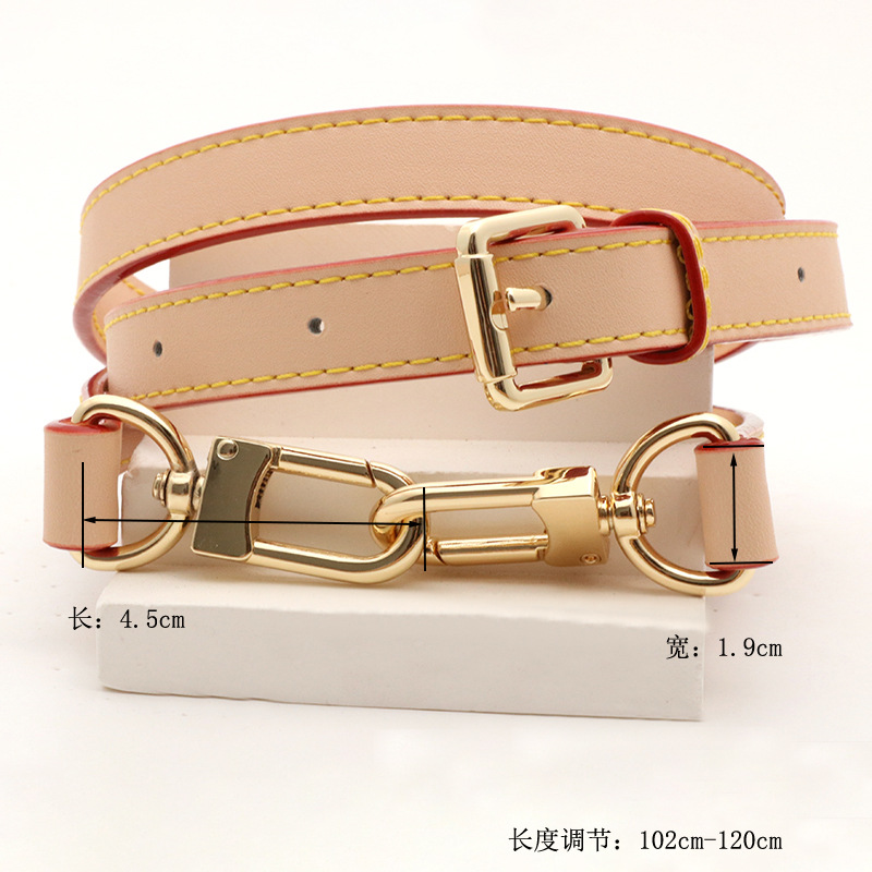 Premium cowhide white leather color 1.9cm shoulder strap gold buckle