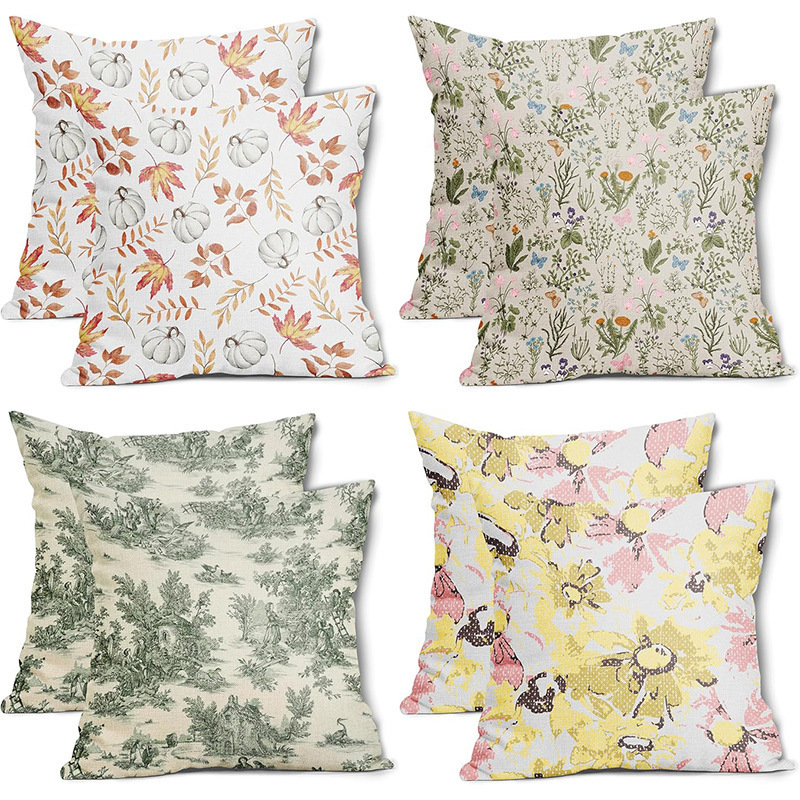Amazon's Best-Selling Retro Watercolor Flower Series Pillow Cover Cross-Border Home Sofa Seat Cushion Pillow Decoration