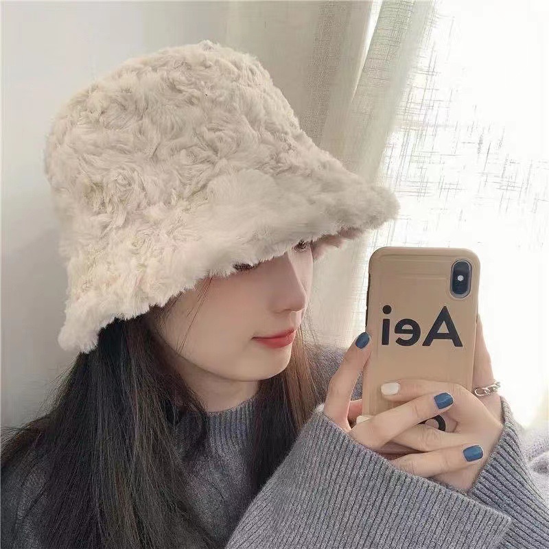 Nieuwe herfst winter vissershoed dames pluche borstel warme oorbeschermingskap Koreaanse buitenbedekking en gezicht_voghion.com