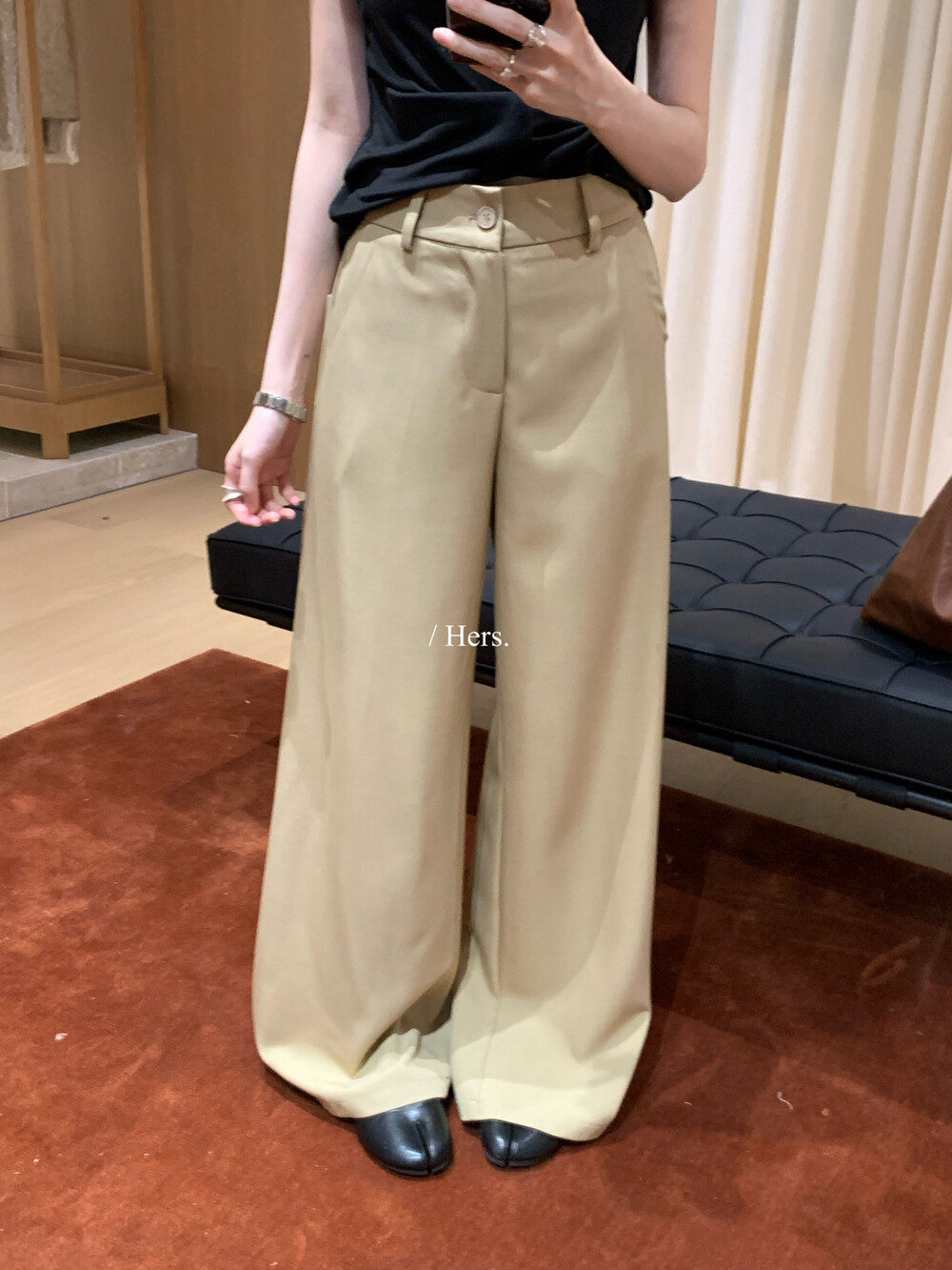 Quần culottes nữ ống rộng dáng suông vải rũ mềm mại — màu đen, màu kaki chi tiết 6
