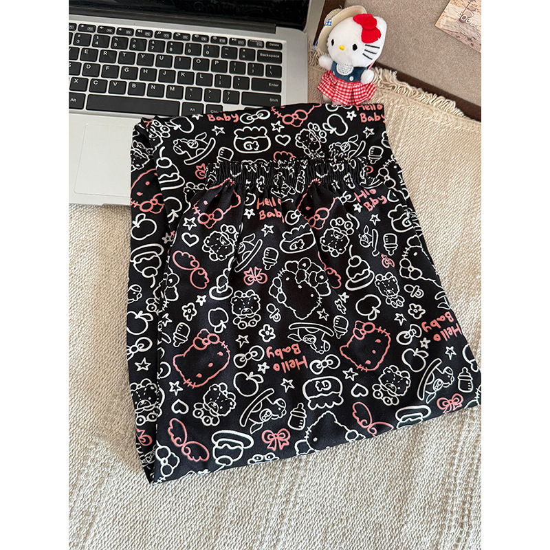 Cute Cartoon Long Pants Pajama Pants for Women, Spring and Autumn Comfortable Thin Loose Straight Pants, Suitable for Spring and Summer, Can Be Worn Outside, Kt Home Pants