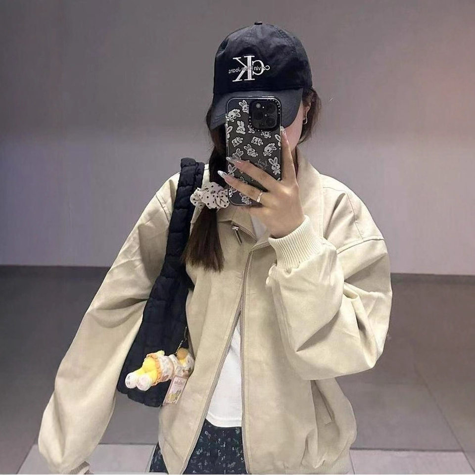 Áo khoác jacket nữ dáng rộng cổ ve áo dài tay phong cách casual — áo khoác mơ