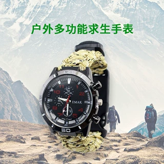 户外救生手表登山野营运动手环伞绳手工编织手表带打火石生存手链