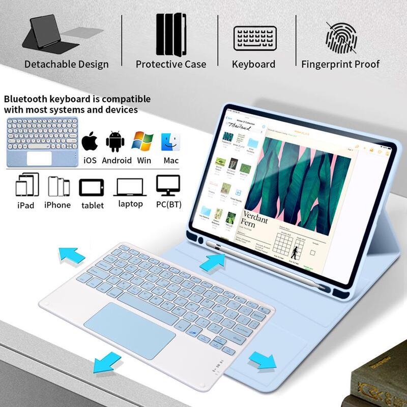 Customized iPad Protective Case with Keyboard, Magic Wireless Bluetooth Keyboard, Tablet Leather Case, Customized Logo for Small Languages