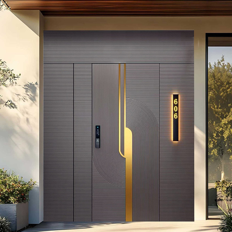 Light Luxury Front Six Rear Two Carved Cast Aluminum Door, One Door One Scene Entrance Door, Self-Built House Villa Door, Community Double Door