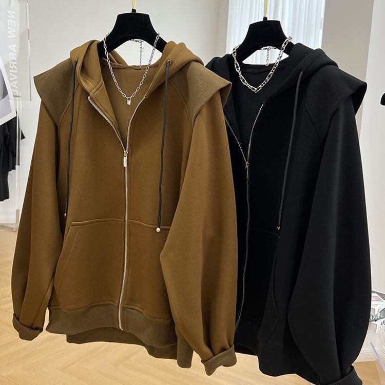 Extra Large Size 150kg Fat mm Casual Flesh-Covering Hooded Zipper Sweatshirt for Women Spring and Autum Loose Versatile Cardigan Jacket 2