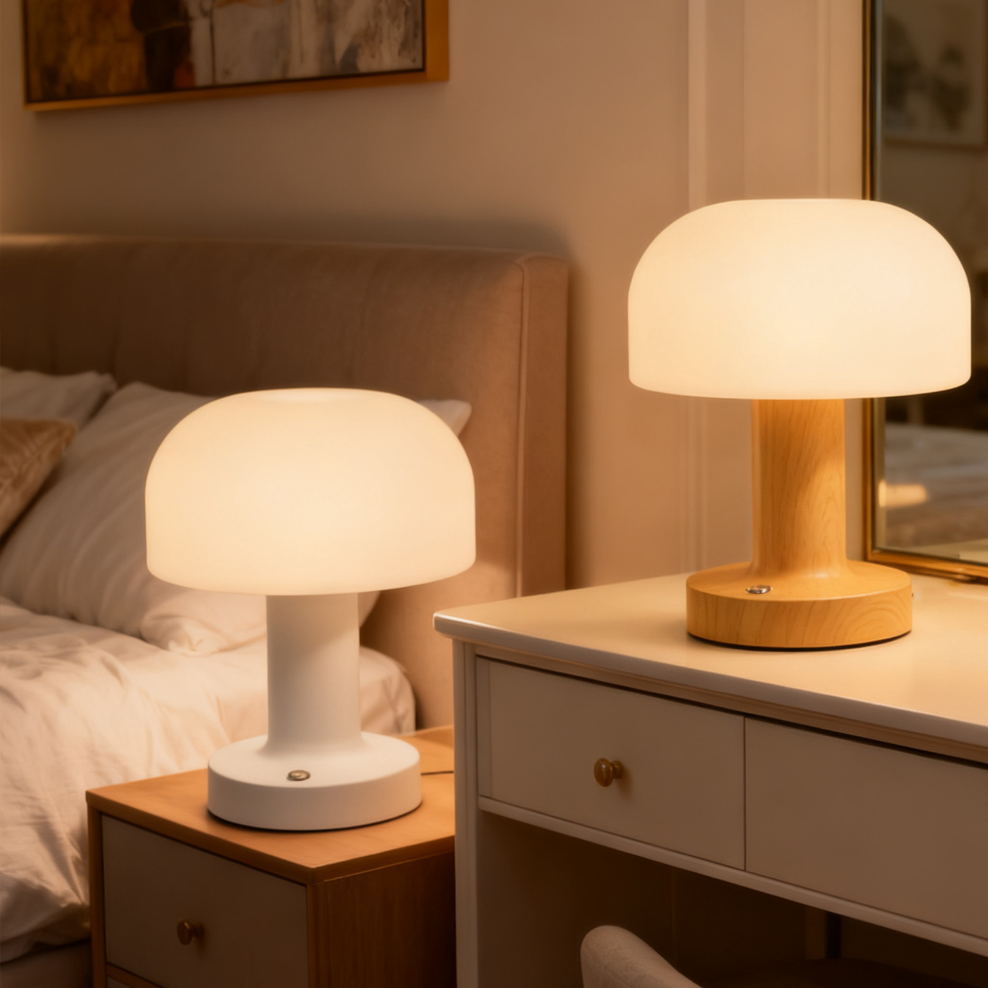 Lámpara de escritorio redonda de hongo dormitorio lámpara de noche de metal rotomoldado fábrica de lámpara de escritorio LED dedicada a la decoración redonda transfronteriza USB