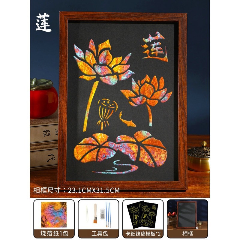 爱国主题金箔画装饰画绘画线稿手工diy材料包烧箔画相框摆件国庆|undefined