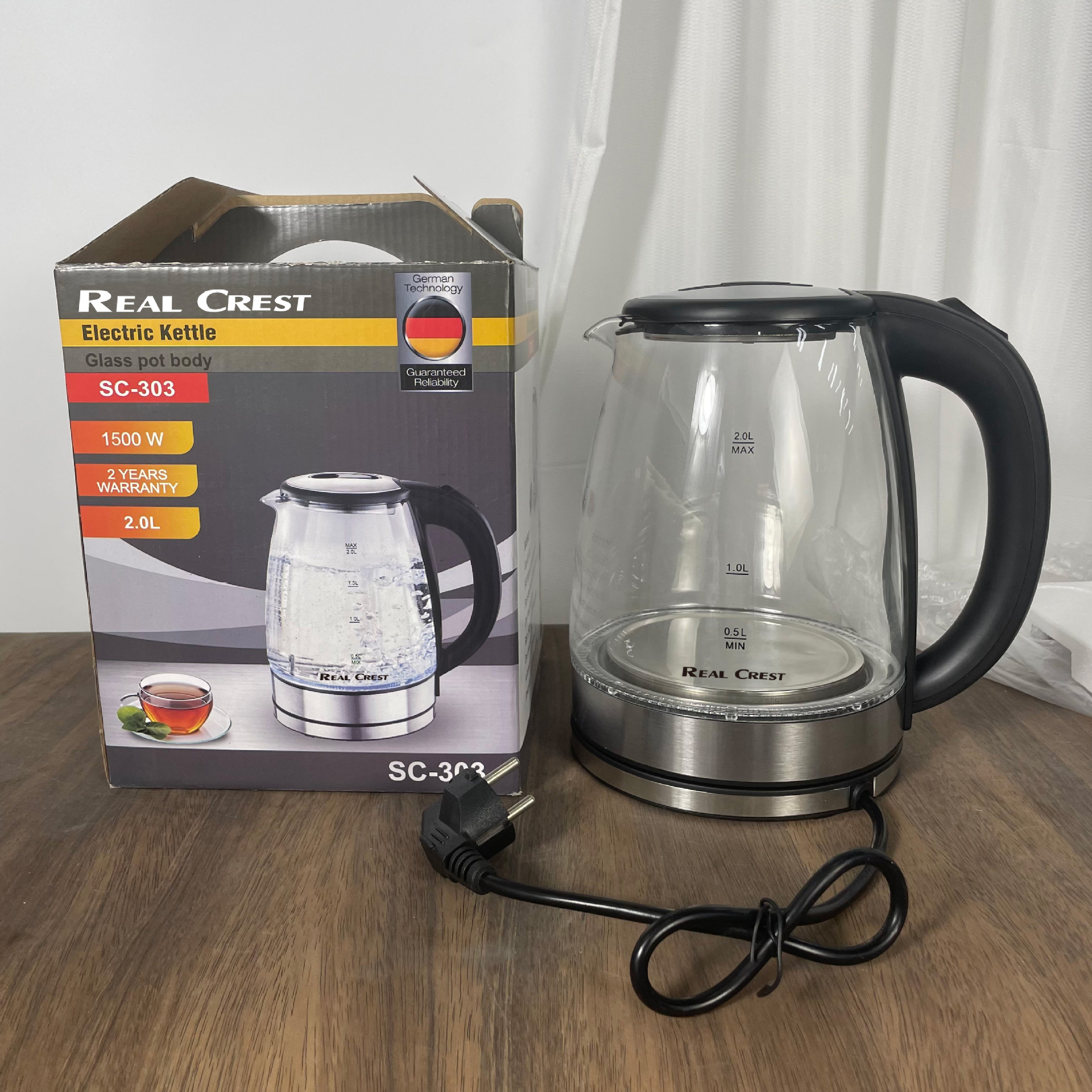 수출 유럽 표준 플러그 영어 컬러 박스 유리 주전자 LED 이우 재고 대외 무역 주전자 주전자