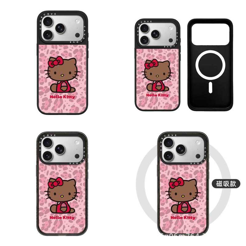 Rose Red Leopard Print Hello Kitty Cat Magsafe Magnetic Case Suitable for Apple 17Promax iPhone