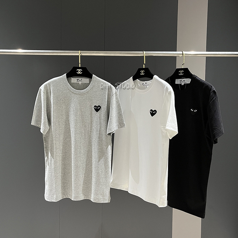 Ami Spring and Summer Play Heart Pure Cotton Solid Color Round Neck Couple T-Shirt Short Sleeve Basic T-Shirt Casual Versatile Japanese and Korean Style Casual