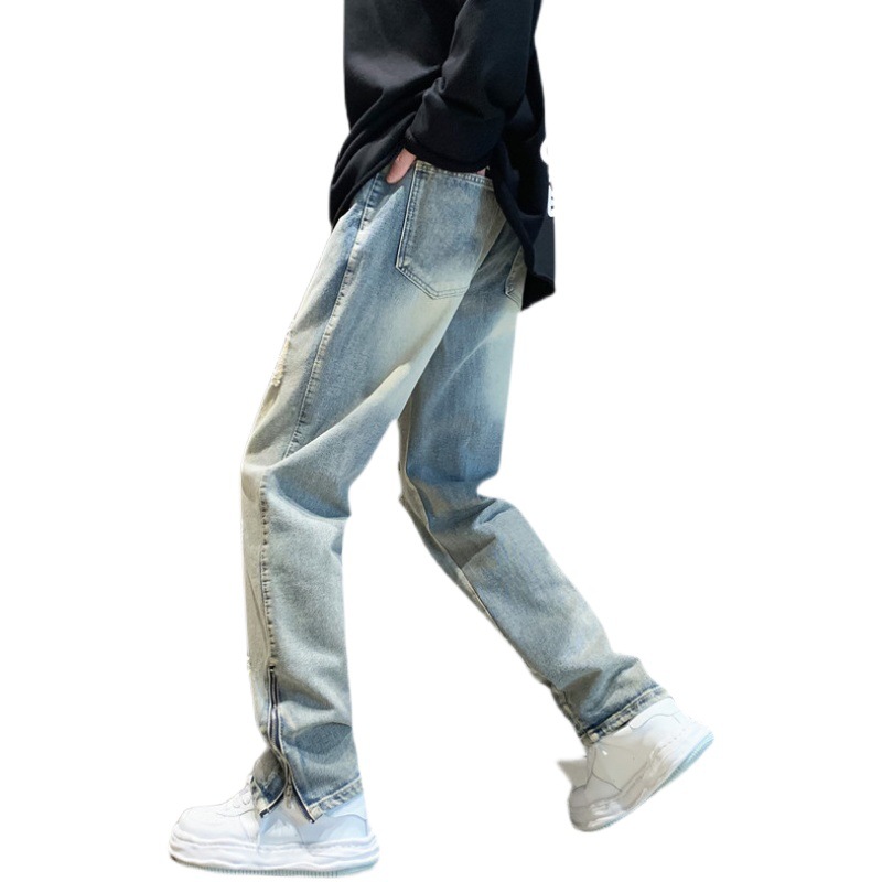 Ripped jeans hombres nicho de diseño sentido europeo y americano High Street Vibe moda marca americana verano ins cremallera Pantalones