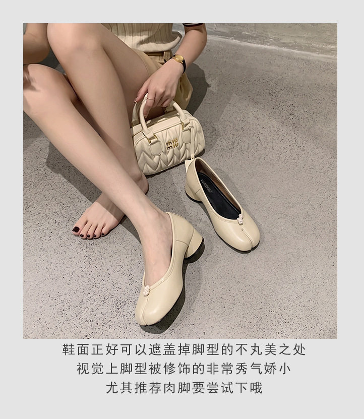 Giày búp bê nữ mũi tách ngón gót thô 3–6 cm, kiểu Mary Jane thời trang, dễ xỏ chân — bạc, màu mơ, Điểm sóng Đen, đen chi tiết 8
