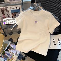 アウトレット ~ ブランド特恵重ポンド純綿大衆デザイン感月刺繍半袖tシャツ女性夏上着
