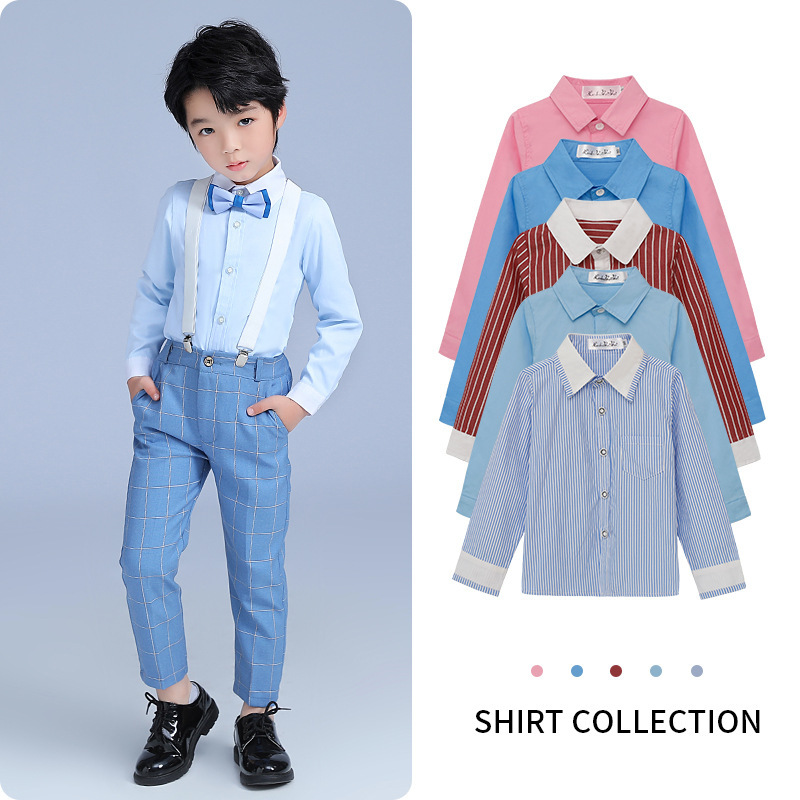 Children's shirt long sleeve new Korean version of pure white cotton shirt children's shirt lapel children's shirt wholesale