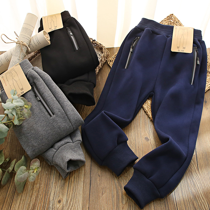 Boys' zipper velvet pants 2023 winter new children's thick pants big children's winter thick pants Qingdao factory