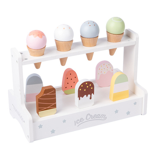 Wooden simulation ice cream toy set children's play house popsicle cone ice cream ins style building blocks