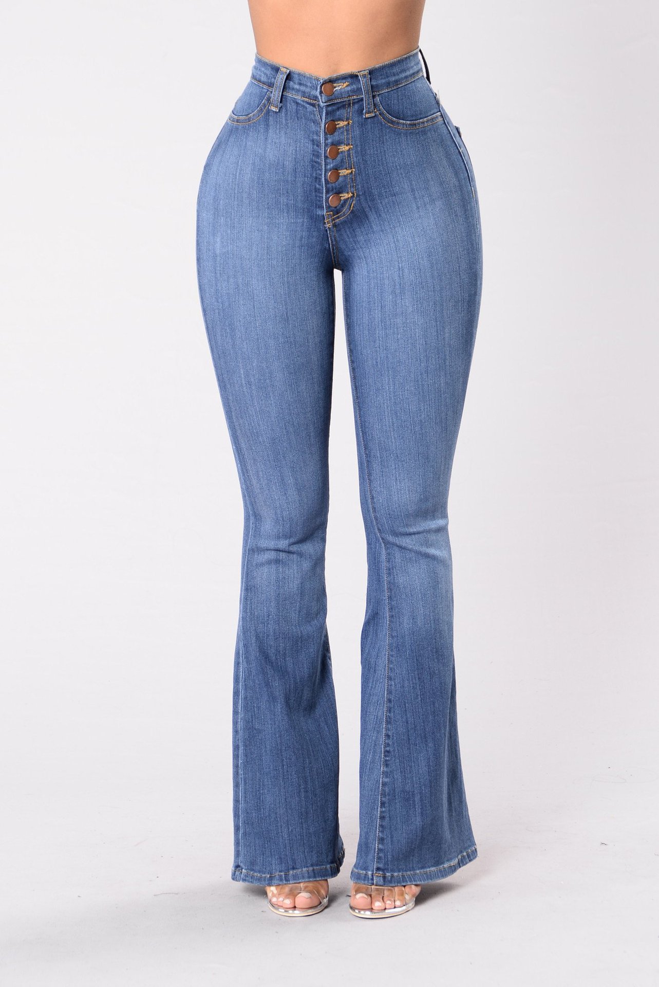 Women's Clothing Women's Slim Fit High Waist Flared Jeans Curved Hips Denim For Formal & Casual For Women_ecoleips.com