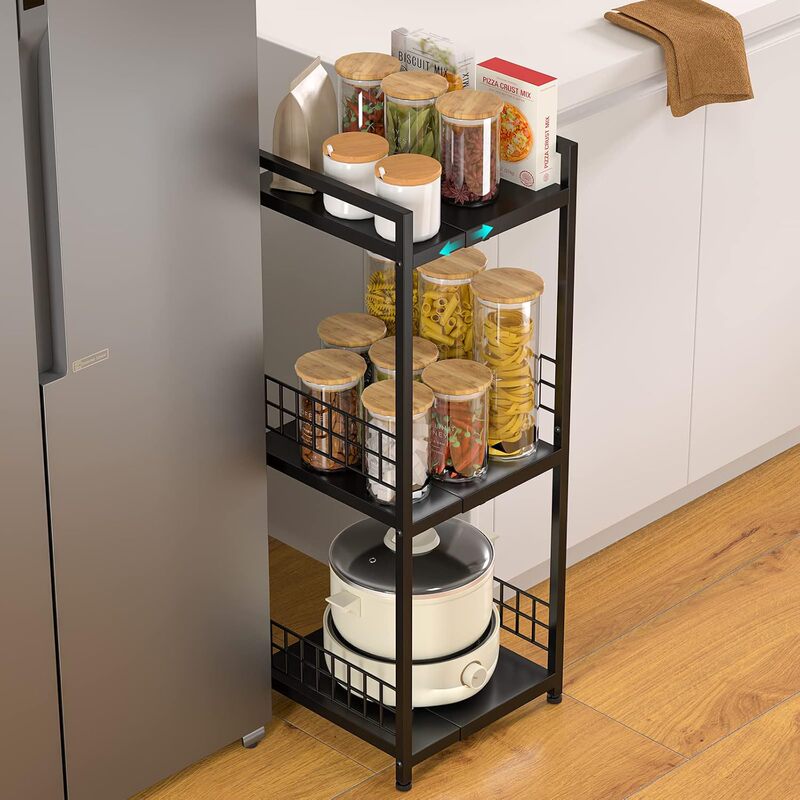 3-Tier Metal Shelving Unit, Expandable, Freestanding, Narrow, Open-Style, Perfect for Bathrooms, Kitchens