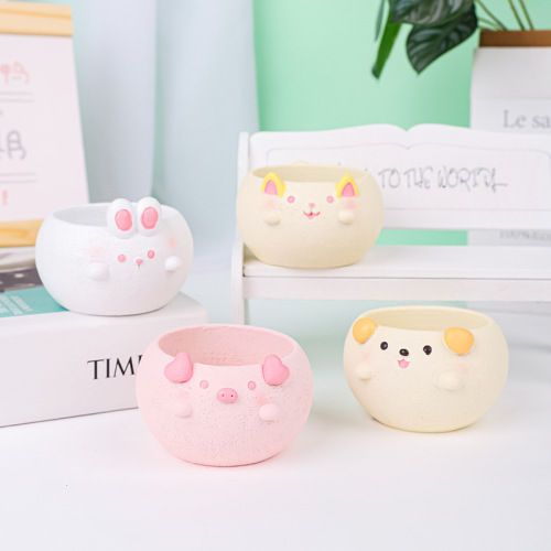 Dudu Soft Cute DIY Mini Potted Cute Pet Resin Flower Pot Ornament Creative Office Desktop Decoration