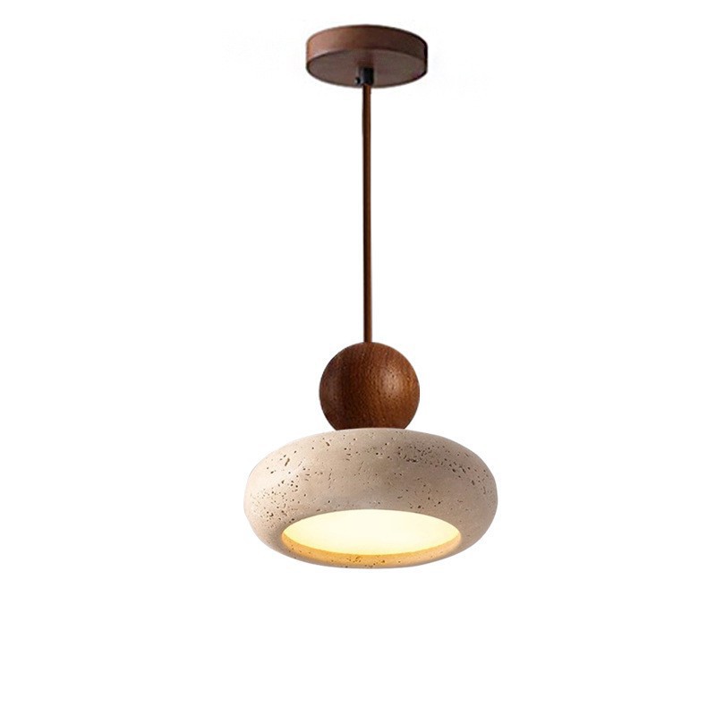 Fotian Stone Cockpit Bar Comedor faro lámpara de madera sólida lámpara de luz natural cama amarilla dormitorio esfera retro agujero