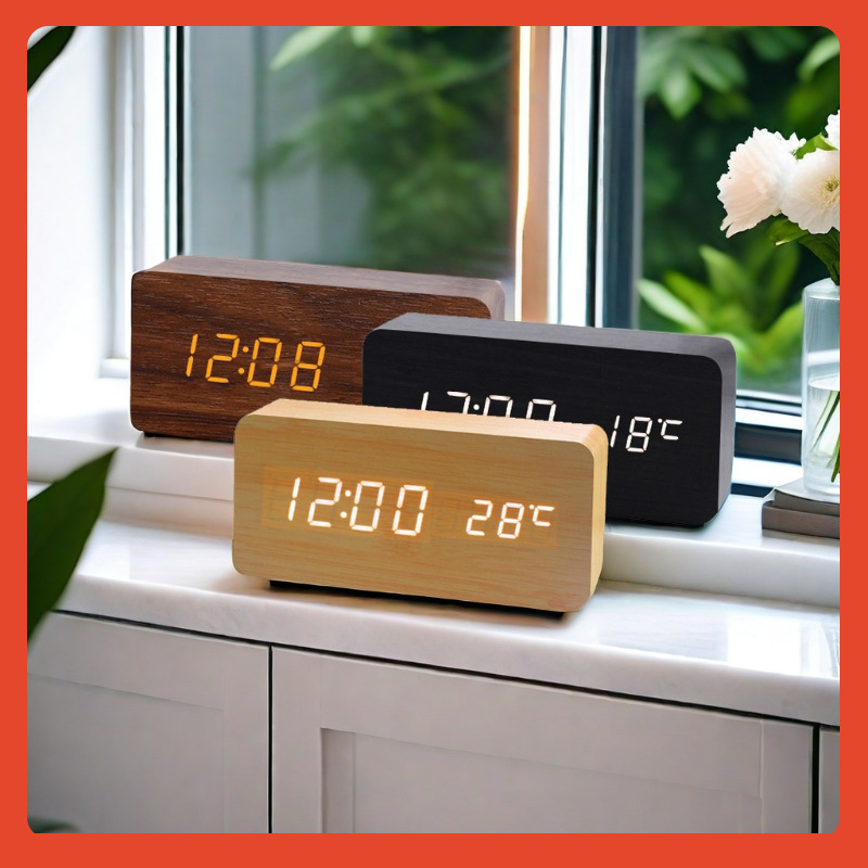 ✅源头厂家led木头钟电子时钟 创意木质数字钟 声控温度计电子闹