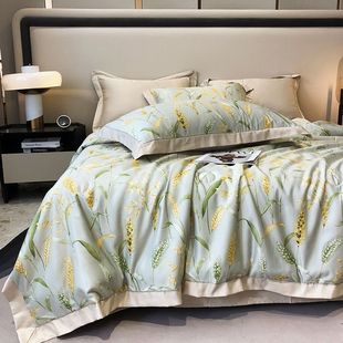 Washed Tencel Summer Quilt Four-Piece Set, Machine Washable, Can Sleep Naked, Ice Silk Summer Cooling Quilt, Single and Double Air-Conditioned Thin Weidong