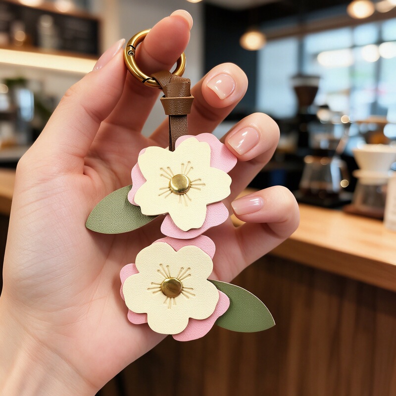 Cross-border floral leather bag charms, keychains, flower pendants, trendy and fashionable urban minimalist small flower keychains Cross-border floral leather bag charms, keychains, flower pendants, trendy and fashionable urban minimalist small flower keychains