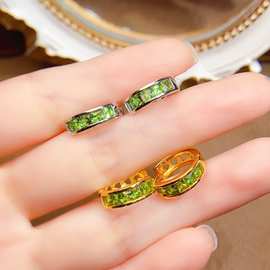 工厂批发爆款天然沙弗莱耳钉S925银镶嵌主石3*3热销欧美一件代发