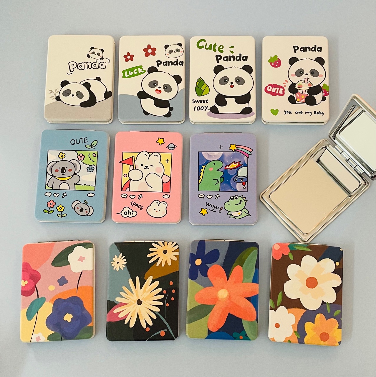 Cute polyurethane handheld folding double-sided rectangular mirror