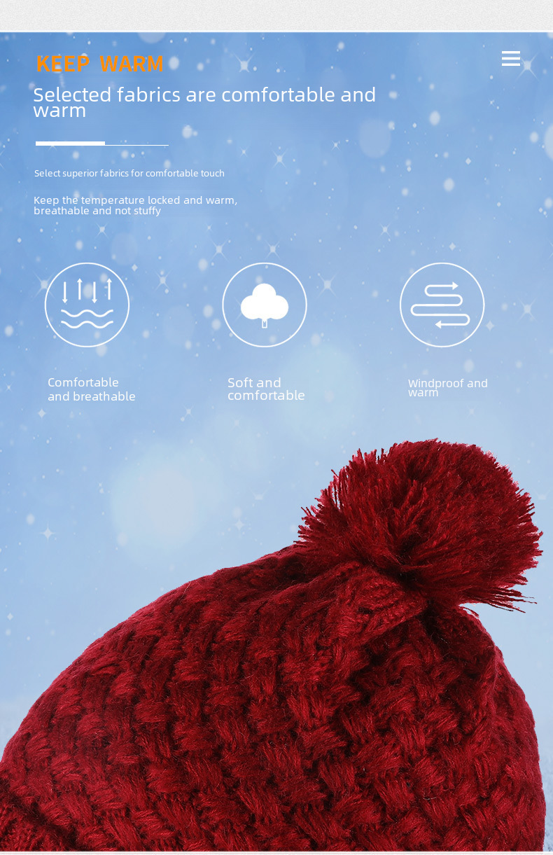 Unisex Schal Mode Winter Samt Strickmütze Set Pelz Ball Kappe Warm Einfarbig Hals Set_voghion.com