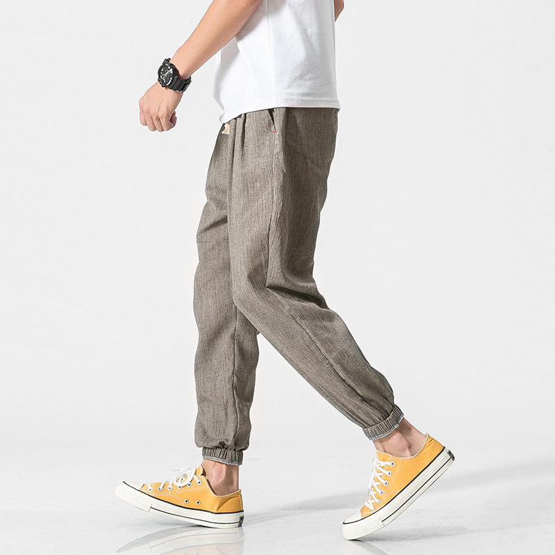 Verano 2021 estilo coreano estilo chino lino fino pantalones casuales pantalones de hombre tappered pantalones sueltos