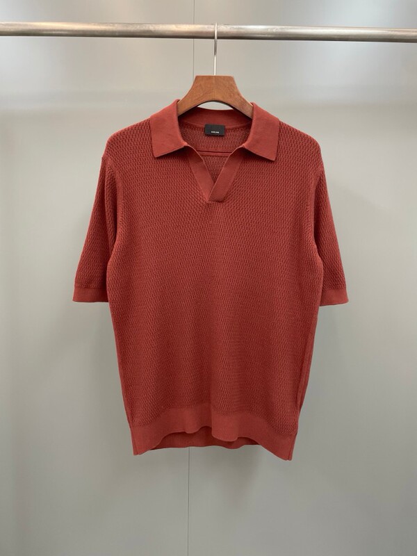 Zeg Men's Old Money Style Red Cotton Polo Shirt with Ribbed Hem and Soft Knit Texture