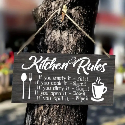 Wooden Kitchen Rules Wall Plaque Sign Home Kitchen Rules Wooden Decor Door Plate Wall Sticker
