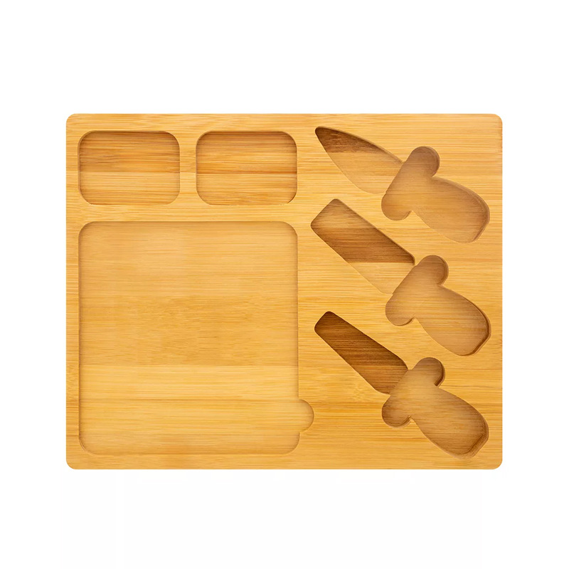Tablero de cortar de bambú Tablero de corte de pizarra multifuncional con cuchillo y tenedor Traje de queso Tablero de postre Snack Bandeja de bambú de jamón