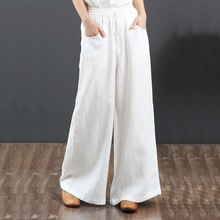Q 446 High-rise linen wide-leg女士宽松大码高腰垂感棉麻