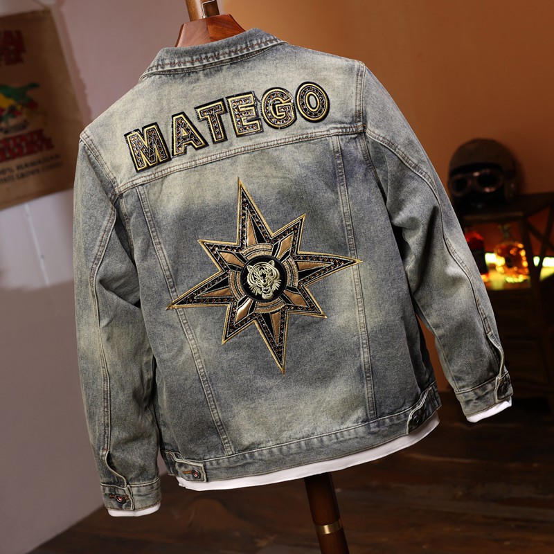 Herren Jeansjacke Im Biker Stil Mit Stickerei Modisches Design_voghion.com