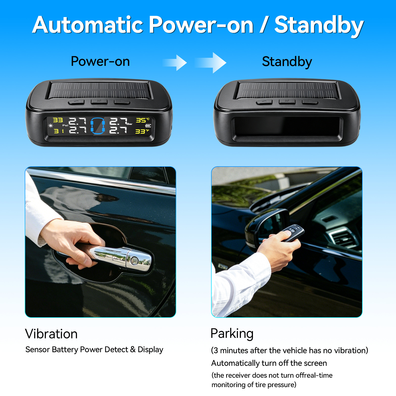 Woliip Solar Tpms Car Tire Pressure Monitoring System Wireless Sensor High-Precision Digital Display