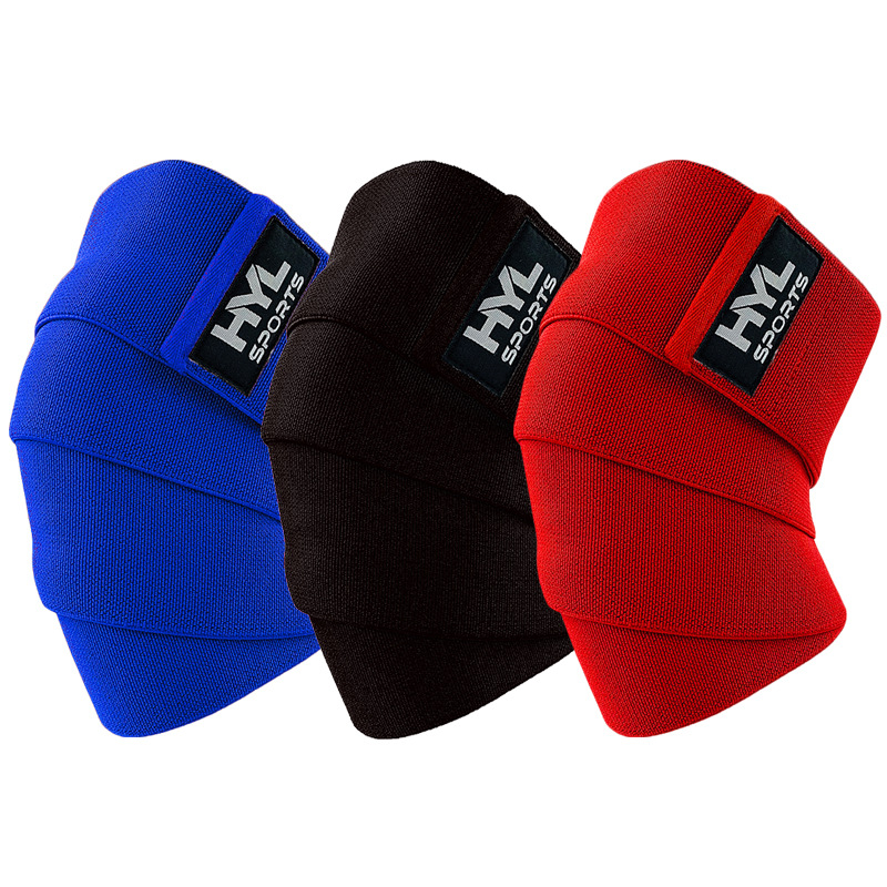 健身护膝绷带深蹲举重卧推绑带护膝健美绑腿缠绕绷带护腿纯色绑带