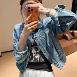 韩版翻领宽松垫肩牛仔外套女2026早春款设计感小个子百搭显瘦上衣