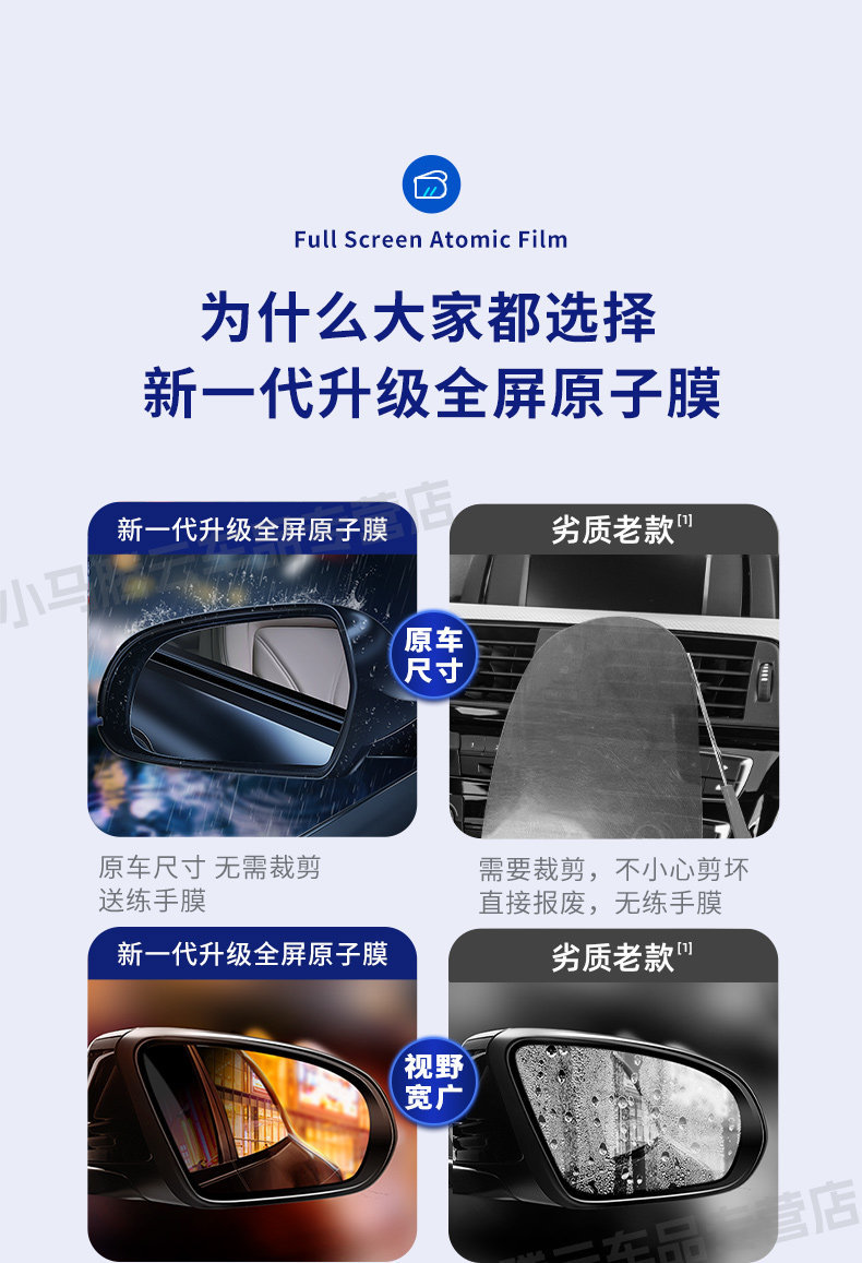 Car Rearview Mirror Rain-Proof Film, Reflective Reversing Mirror Waterproof Gadget, Anti-Fog and Anti-Rain for Glass on Rainy Days