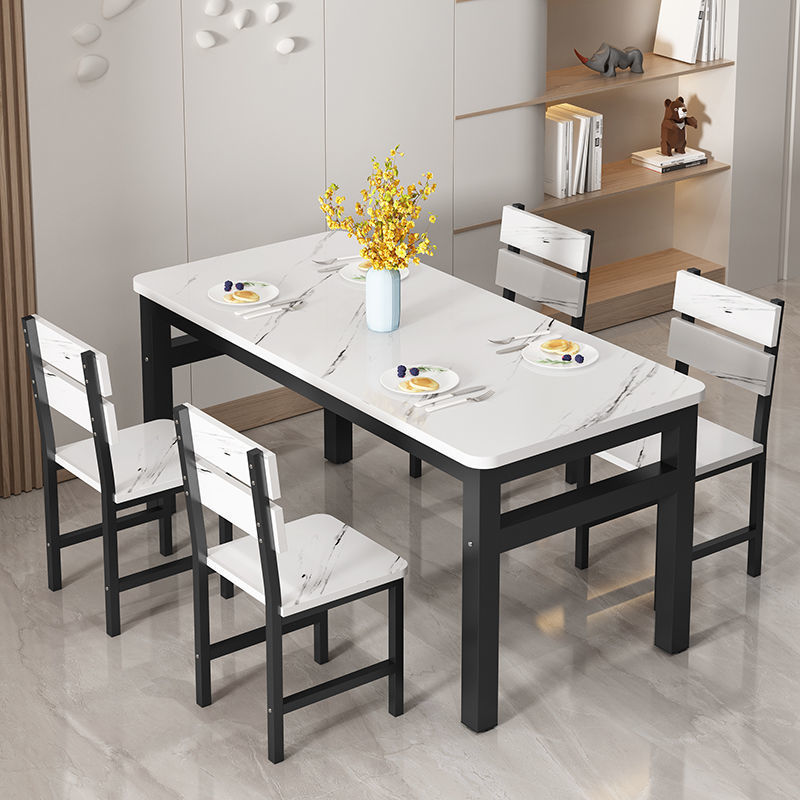 Household Dining Table Dining Chair Combination Set of Small Apartment Dining Table Dining Table Fast Food Restaurant Rectangular Dining Table for 4 People and 6 People