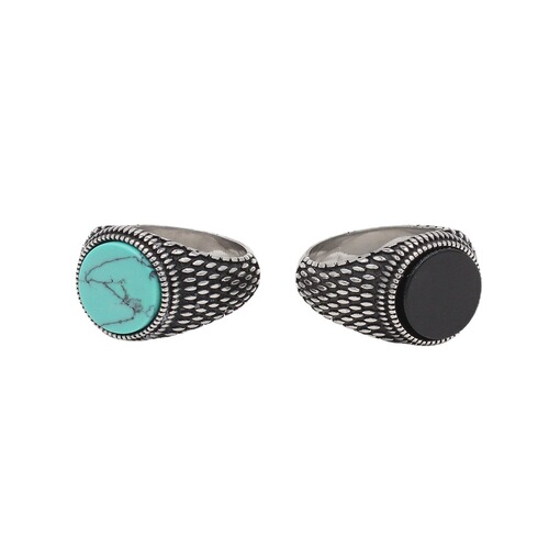 R1144 Foreign Trade Jewelry Wholesale: Unique Retro-style European & American Turquoise Gemstone Titanium Steel Ring