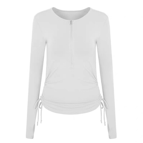 High-end drawstring yoga top for women, long sleeve T-shirt, 2024 spring summer sports, waist-cinching, slimming, running, fitness top