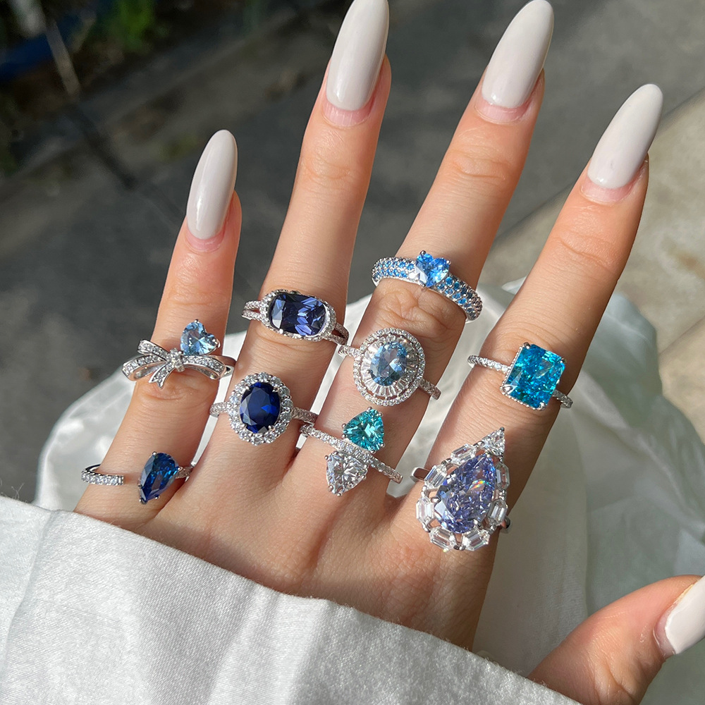 10g Weight Zircon Inlay Material Rings Classification 6, 8, 9 Ring Size 1 Piece Quantity Holiday, Daily Occasion 925 Sterling Silver Material Geometric Pattern Women's Gender Plating, Inlay Design Casual, Shiny Style 925 Sterling Silver Zircon Geometric Rings 2