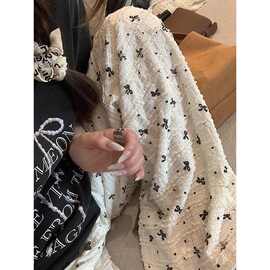 休闲裤内衬蕾丝宽松蝴蝶结显瘦印花2024小众垂感新款裤子夏季防透