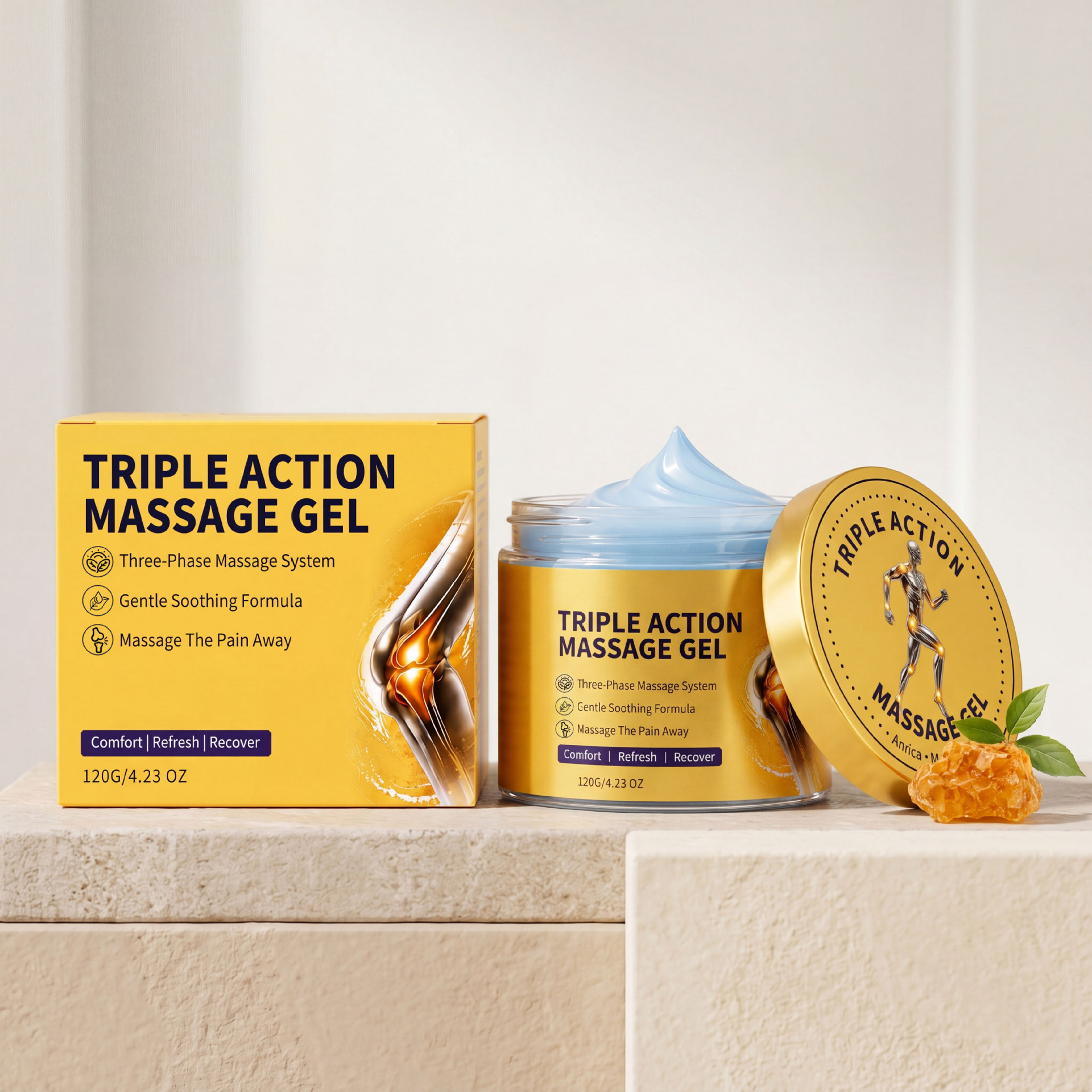 Triple Care Massage Gel for Knees, Shoulders, Neck, and Elbow Joints. Gentle Ingredients for Care, Easy to Apply Externally and Easily Absorbed
