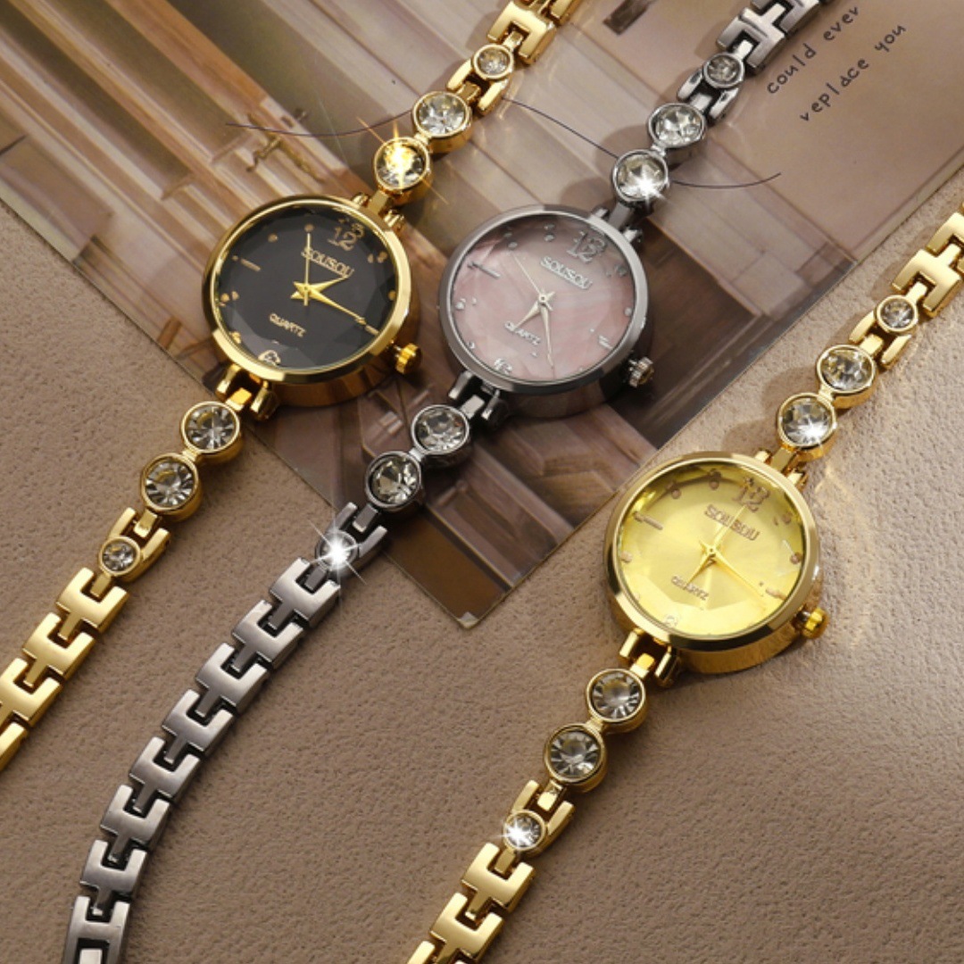 2025 Live Broadcast Popular Women's Retro Light Luxury Bracelet Watch Niche High-End Rhinestone Light Luxury Quartz Women's Watch